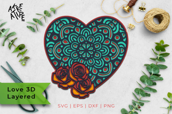 3D Heart Love Mandala: A 3D SVG for Shapes Projects
