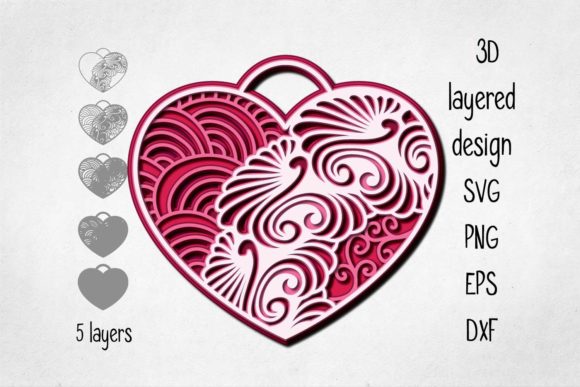 3D Layered Hanging Heart: SVG Shapes for Branding