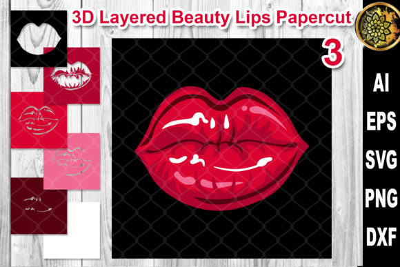3D Layered Papercut Woman Lips Clipart 3 for Crafts & Graphics