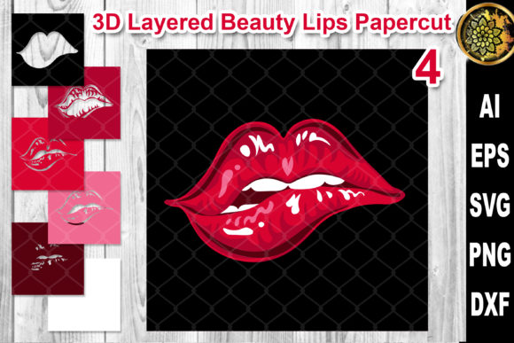 3D Layered Papercut Woman Lips Clipart 4 for Graphics and Crafts