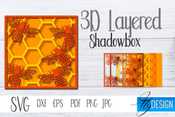 3D SVG Bees Lightbox 3 for Shadow Boxes