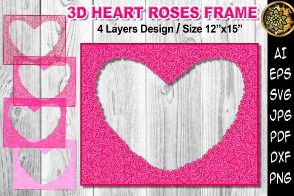 3D SVG Heart & Roses for Shadow Boxes and Web