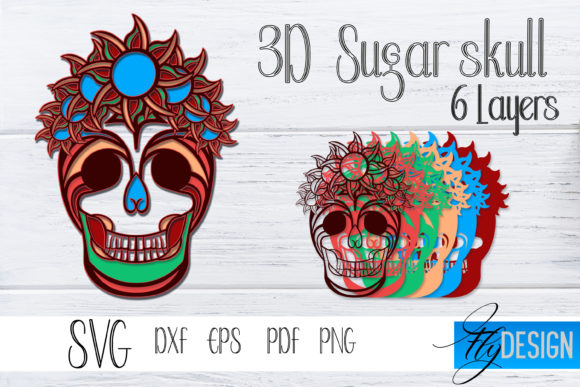 3D SVG Sugar Skull 3 for Shadow Boxes