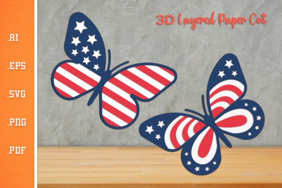 Butterfly USA Flag 3D Layered: Graphics for Crafts