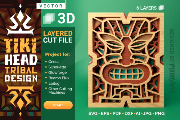 Tiki Head 3D SVG: Graphics for Crafts & Branding
