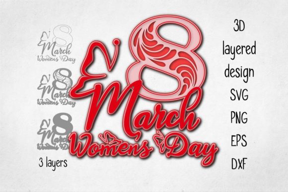 Women's Day March 8 Layered 3D SVG
